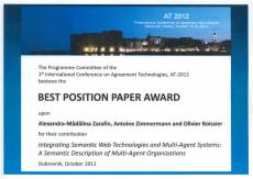 Certificate for best position paper award at AT 2012