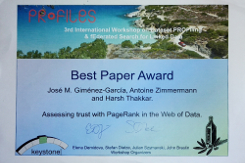 Certificate for best paper award at PROFILES 2016