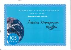 Certificate for outstanding reviewer award for SWJ, 2016